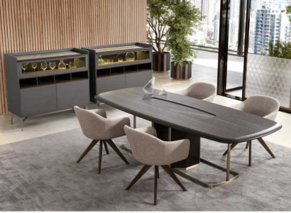 Wood Luxury Dining Room Set Modern Dining table 4x Chairs with Sideboard Furniture